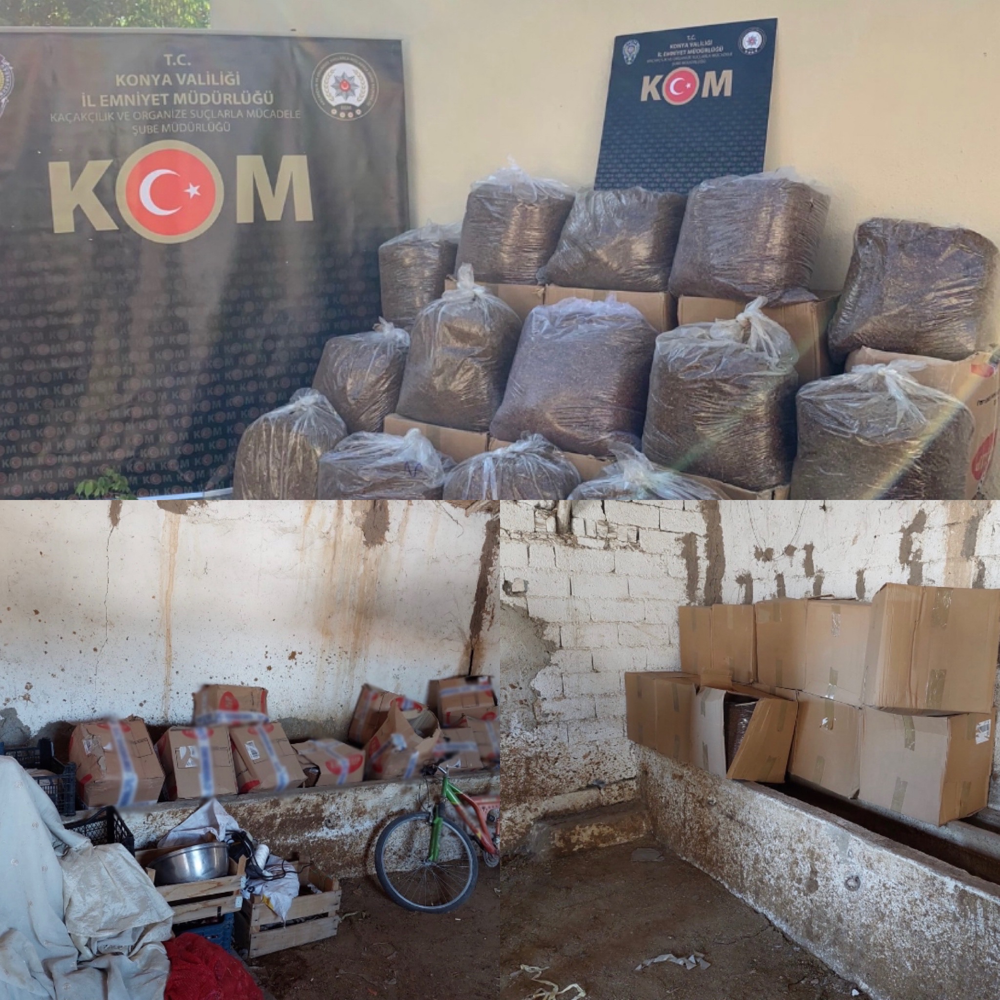 Konya polisinden çiftliğe kaçak tütün baskını!   