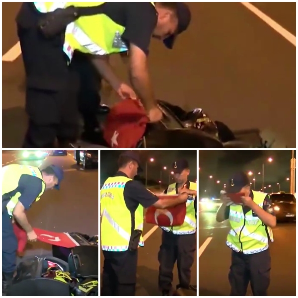 İstanbul'da kaza yapan motosikletteki Türk Bayrağını gören jandarmadan duygulandıran müdahale  