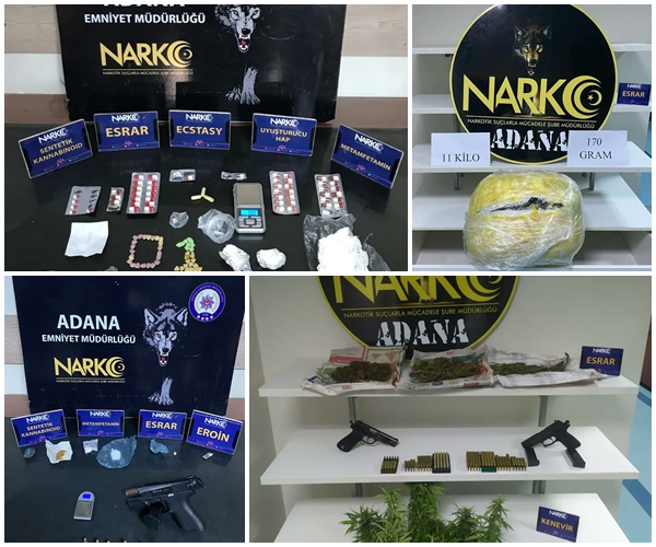 Adana'da uyuşturucu operasyonlarında yakalanan 16 kişi tutuklandı